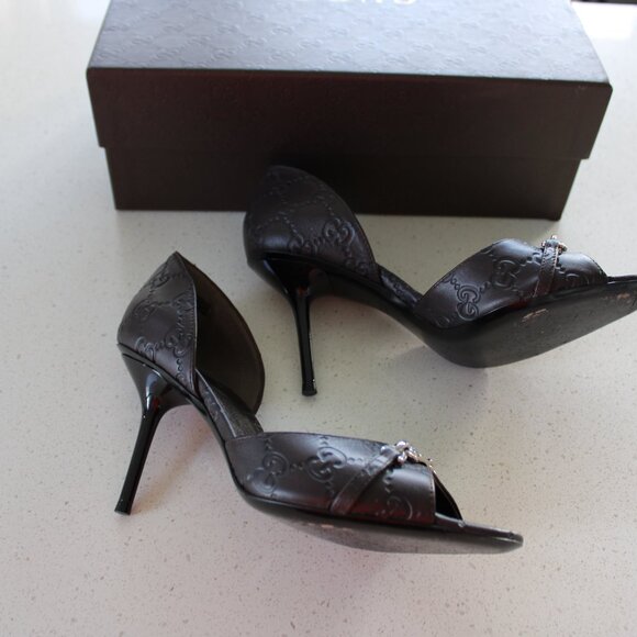 Gucci Horsebit D'Orsay Peep Toe Pumps - Picture 2 of 3